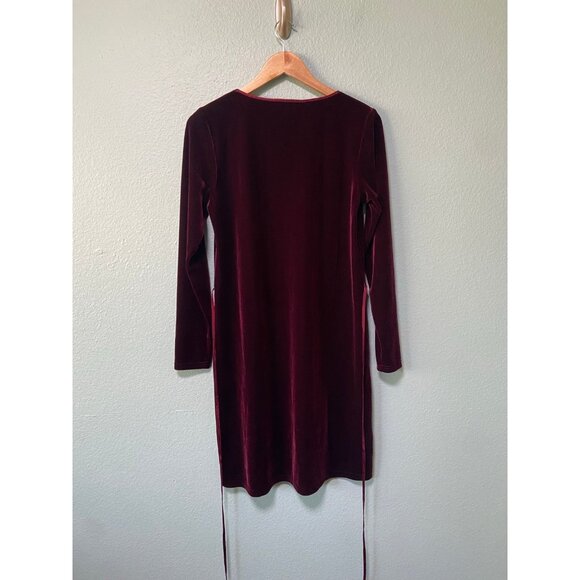 Vintage The Territory Ahead Women's Red Maroon Velvet Long Sleeve Midi Dress Med - Picture 5 of 8